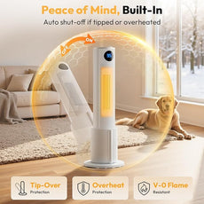 Space Heater with Humidifier - Portable Tower Heater for Indoor Use with 1L Water Tank, Space Heater Large Room, Office, Bedroom, Oscillation, 3 Heating Modes, 12H Timer, Tip-over Protection