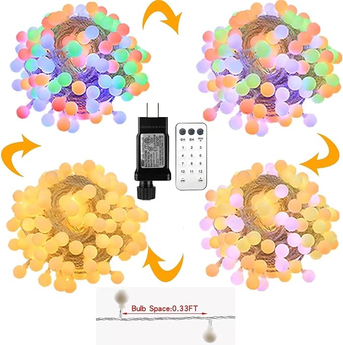 116ft Color Changing String Lights, 200 LED Multicolor & Warm White Globe Lights with Remote, 11 Modes, IP44 Waterproof, Plug in Fairy Lights for Indoor Outdoor Christmas Party Garden Decor