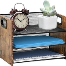 Wood Desk Organizer - 3-Tier Desktop File Organizer, Wooden Paper Tray, Office Desk Organzier and Accessories for Papers, Mail, Notebooks, Stationery