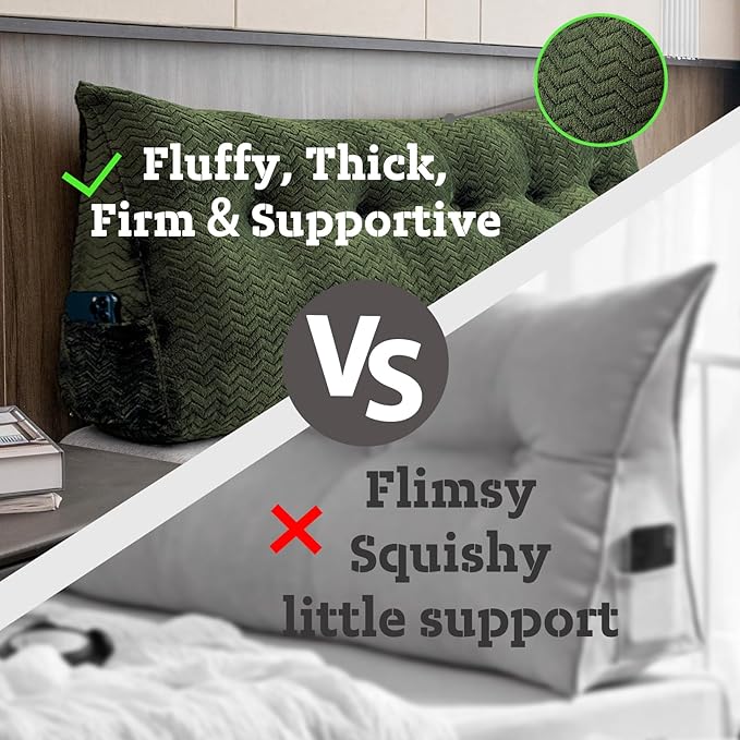 Large Bolster Triangular Headboard Wedge Backrest Positioning Support Bed Rest Reading Pillows Headboard Wedge Pillows for Day Bed with Removable Cover