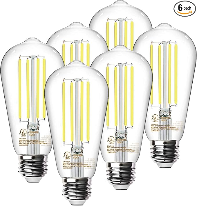 TJOY 6 Pack E26 Base Vintage LED Edison Light Bulbs, 60W Equivalent Dimmable, 4000K Natural White, 8W ST58 LED Filament Bulbs, 800Lumens, CRI80+, Antique Glass Style for Home, Bedroom, Farmhouse