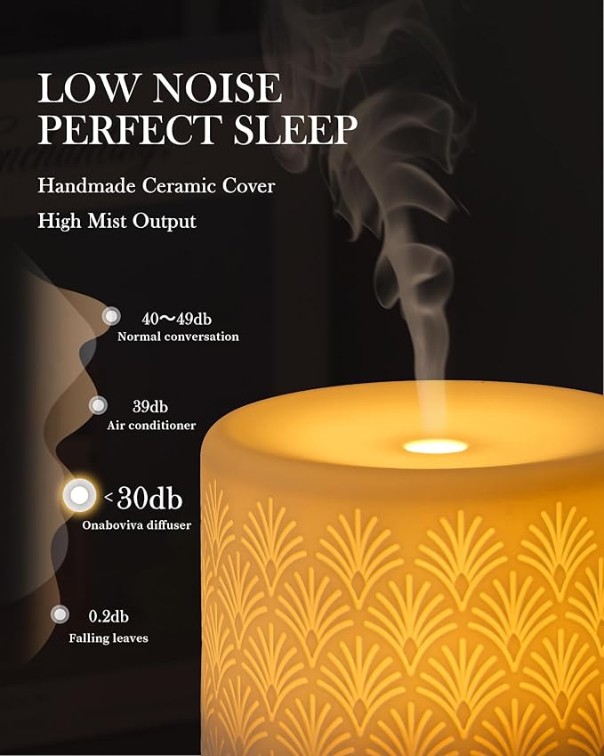 Essential Oil Diffuser, 280ml Ceramic Aromatherapy Diffuser for Large Room, 2.4MHz Ultrasonic Cool Mist Diffuser Oil Machine, Quiet & Intelligent Aroma Diffuser for Home Office SPA Yoga