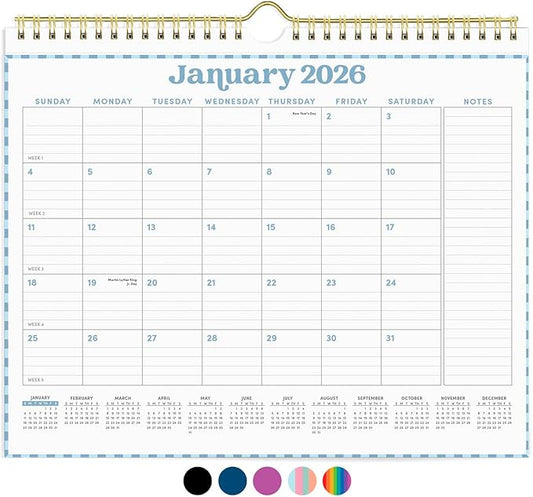 PAPERAGE 2026 Calendar, 12 Months (January 2026 - December 2026), Small (9 in x 11 in), Minimalist Wall and Desk Calendar with Monthly Views, Yearly Plans & Notes Section – Pastel