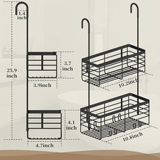 DELLAN 2-Tier Shower Hanging Caddy, Shower Rack with Hooks Over the Door, Stainless Steel Hanging Orangizer and Basket (Black)
