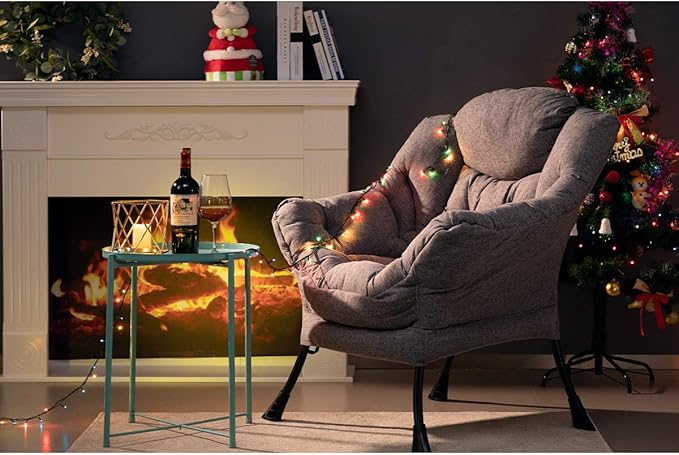 HollyHOME Lazy Chair with Armrest and Side Pocket, Comfy Accent Lounge Chair,Leisure Sofa Armchair for Living Room, Bedroom, Dorm, or Small Spaces, Oversized Reading Sofa Chair,Cotton-Linen Grey