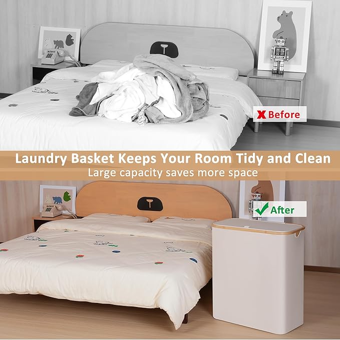 150L Laundry Basket with Lid, Large Laundry Hamper with Bamboo Handle, Collapsible Dirty Clothes Hamper Organizer with Removable Inner Bag for Clothes Toys Towels - Beige