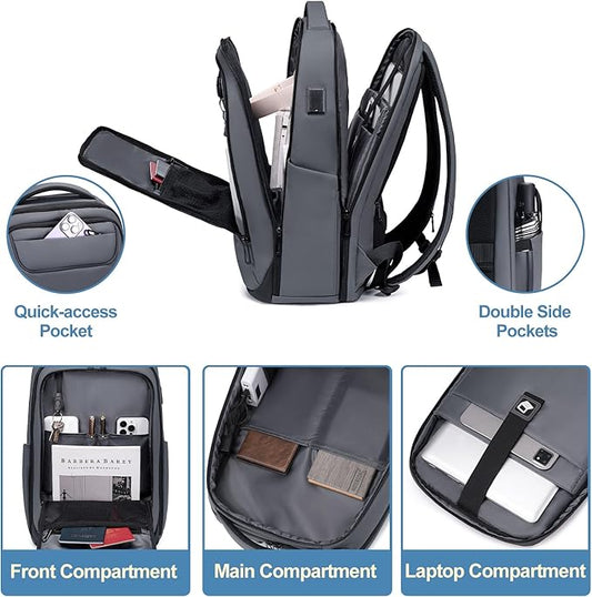 FENRUIEN Work Backpack for Men,Water Resistant Smart Backpack with USB Charging Port,Grey Laptop Bag 15.6 Inch