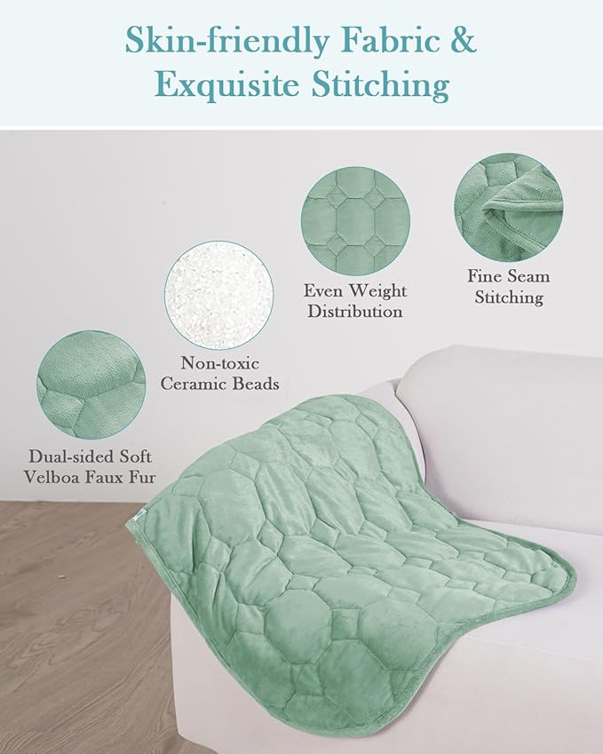 Topblan Weighted Lap Blanket 7lbs for Adults, Small Weighted Blanket Throw for Napping, Relaxation, Calming and Travel, Skin Friendly & Machine Washable for All-Season Sleeping,Sage 24x29 inches