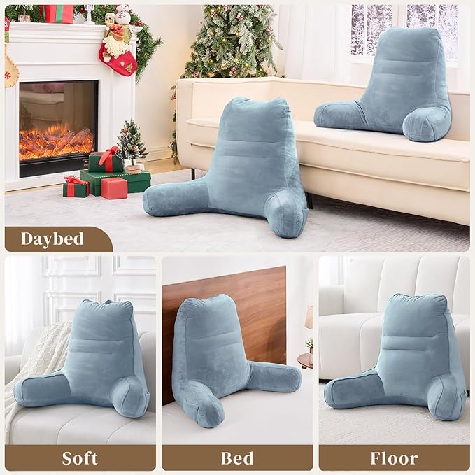 Sasttie Reading Pillow, Pillows for Reading or Relaxing – Ergonomic Support for Head, Neck, Back, and Lumbar, 23-Inch, Greyish Blue
