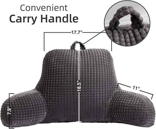 A Nice Night Reading Pillow Bed Wedge Large Adult Children Backrest with Arms Back Support for Sitting Up in Bed/Couch for Lounging Bedrest,Waffle Stereoscopic Design,Darkgrey