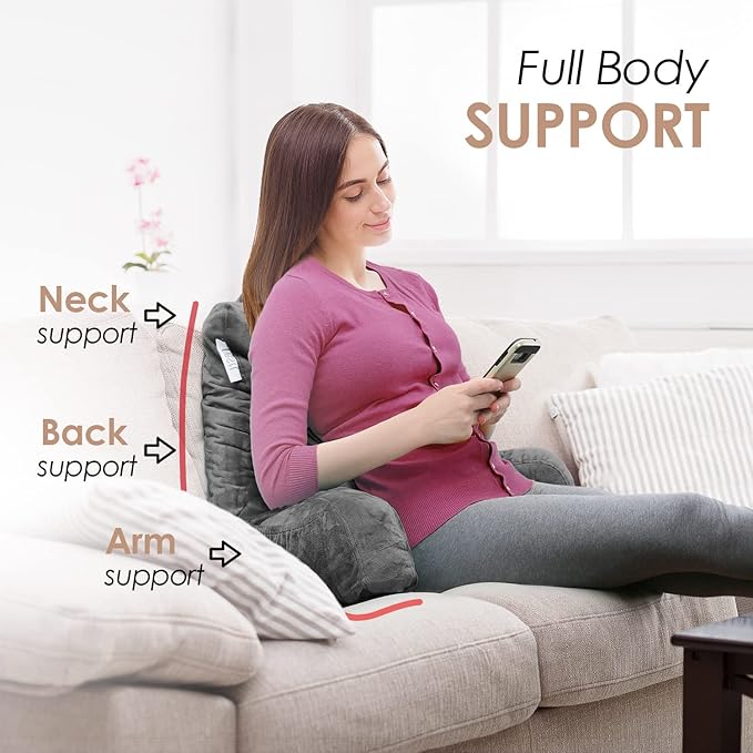 Nestl Reading Pillow with Shredded Memory Foam, Designed for Sitting Up in Bed and Couch, Back and Arms Adjustable Support for Adult & Teens Backrest Pillows for Reading, with Washable Cover Dark Grey