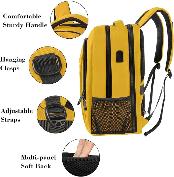 MATEIN College Backpack, Extra Large TSA Friendly Carry On 17.3 Inch Laptop Backpack with USB Charging Port, Anti Theft Flight Approved Business Work Travel Computer Backpack Bagfor Women Men, Yellow