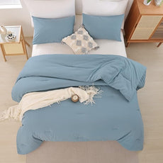 ROSGONIA Dusty Blue Comforter Set Queen, 3pcs(1 Boho Blue Comforter & 2 Pillowcases) All Season Soft Bedding Lightweight Bedspread Blanket Quilt