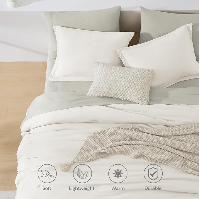 WRENSONGE King Comforter Set, 7 Pieces White Soft Bed in a Bag King with Fitted Sheet, Flat Sheet, 2 Pillow Shams, and 2 Pillowcases- Warm Bedding Set for All Season