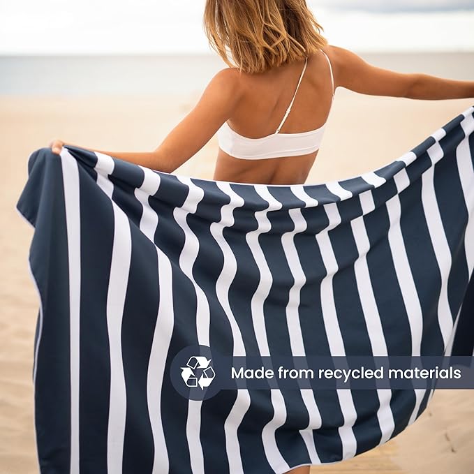 SummerSand Microfiber Beach Towel Extra Large (79 x 39.5 in) - Quick Dry, Sand Free - Compact and Lightweight for Travel - Recycled Materials - Travel Bag Incl - Oversized Pool Towel – Deep Blue