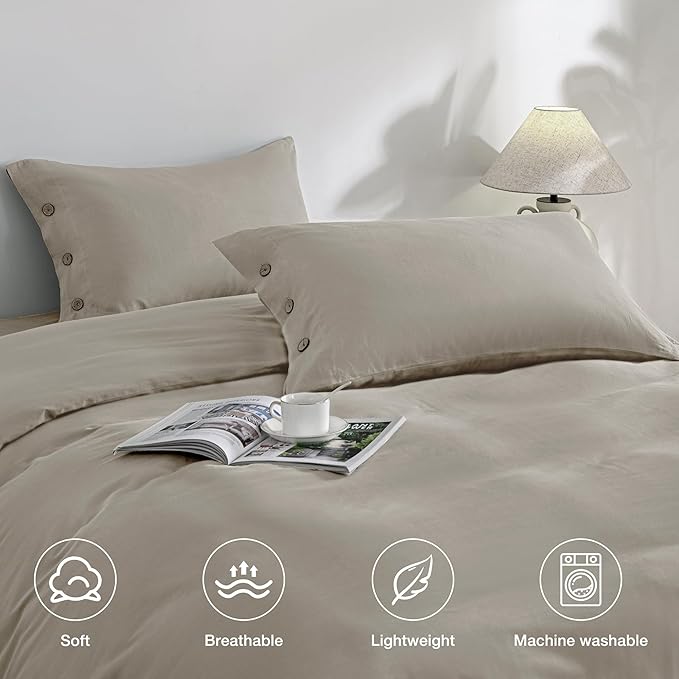 JELLYMONI Pillowcases King Set of 2 Cotton Button Pillow Covers 20×36in Linen Grey Bed Pillow Cases 100% Washed Cotton Soft Breathable (Pillows are not Included)