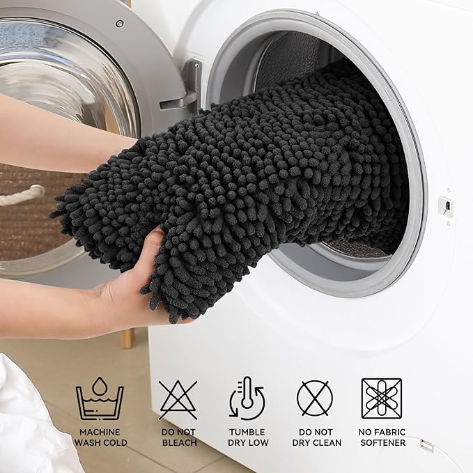 Bcoimo 44"×24" Absorbent Bath Mat, Non-Slip with Backing Chenille Bath Rug and Machine Washable Bathroom Mat Quick-Dry Design. Ideal for Bathroom and Tub Areas