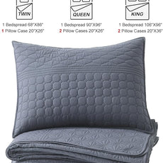 HORIMOTE HOME Steel Blue Queen Size Quilt Set - Soft Microfiber Bedspread with 2 Shams, Lightweight & All-Season Geometric Coverlet for Cozy Bedding