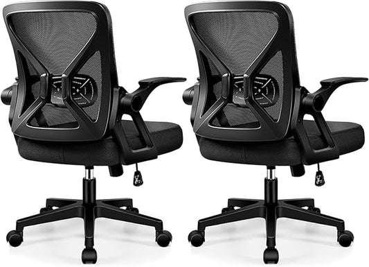 FelixKing Office Chair - Ergonomic Desk Chair Breathable Mesh Task with Wheels and Lumbar Support Home Desk Office Chairs with Flip up Armrest Rolling Swivel for Home Computer Black Pack of 2