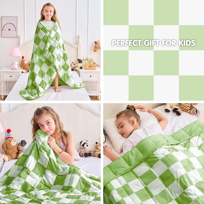 yescool Green Checkered Weighted Blanket 7 Pounds Plaid Weighted Throw Blanket, Heavy Blanket for Sleeping, Tartan Bed Throw Blanket Gift for 60-80lbs, 40"x60"