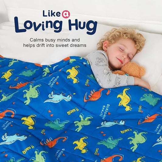 Kivik Weighted Blanket 7 lbs, 41" x 60" Blue Dinosaur Weighted Blankets for Small Single/Twin Size Bed, All-Season Breathable Soft Cozy Cute Heavy Throw Blanket for Calming & Sleep, Washable