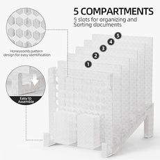 File Organizer for Desk with Storage Box & Hook, Inclined Desk File Organizer with 5-Section Vertical File Holder suitable for Home Office Document Organization (Ice Crystal