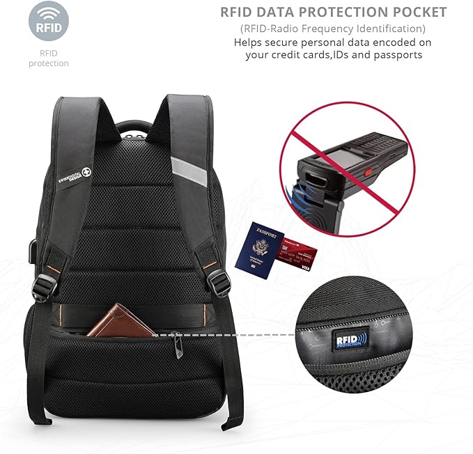 Swissdigital Design Business Laptop Backpack, College Laptops Backpack with USB Charging Port for Men and Women Fits 16 Inch Notebook, Blac k-Finder Color Random