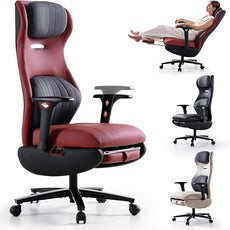 EMIAH Ergonomic Office Chair with Foot Rest Reclining Office Chair with Adjustable Arms and Headrest High Back Gaming Chair with Lumbar Support, PU Leather(Red),Manual