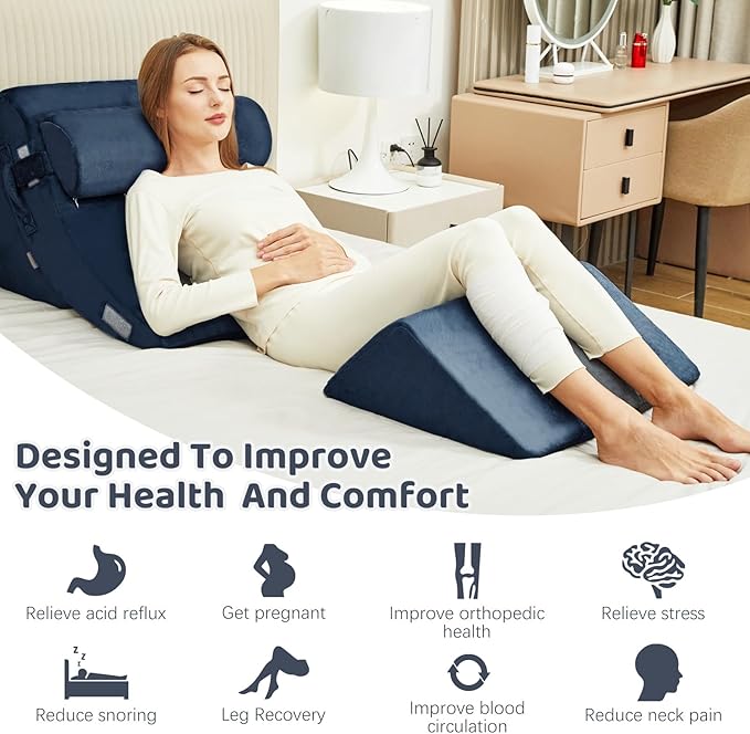4pcs Wedge Pillow Set for After Surgery，Upright Pillows for Sitting in Bed,Foam Wedge for Back Pain Relief and Leg Pain，Pillow Wedge for Acid Reflux Relief and Anti-snoring
