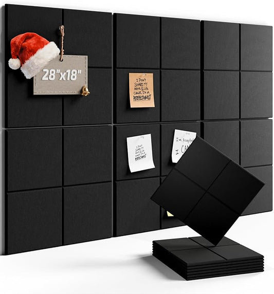 Felt Bulletin Board Tiles -28"x18" Cork Board Alternative for Office Decor, Push Pin Board Wall Organizer 6-Pack-Black