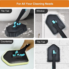 Long Handled Scrub Brush for Shower,3-in-1 Cleaning Brushes with 3 Different Function Cleaning Heads Brush for Shower Cleaning Bathroom Kitchen Walls Tub Tile (Black)