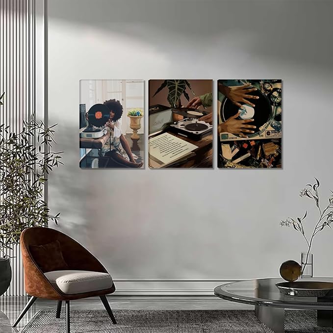 Black Girl Wall Art Set of 3, African American Wall Canvas Decor Paintings,boho Trendy Black Woman Posters Prints Pictures for Bathroom Bedroom Living Room Home Decor Framed 12x16 Inch Framed