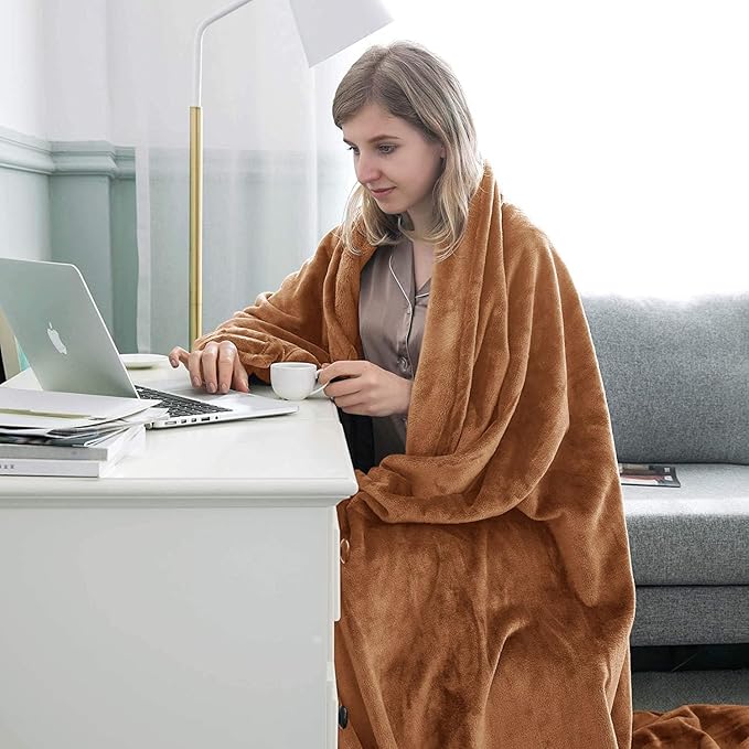 IR Imperial Rooms Fleece Blankets Queen Size 90x90 Inches- 8 Pack - Super Soft Fluffy Throw Blanket for Sofa and Bed - Warm and Cozy Lightweight 400 GSM Microfiber Bed Throws Blankets (Queen, Camel)