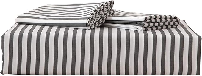 JELLYMONI 100% Natural Cotton 3pcs Striped Duvet Cover Sets,White Duvet Cover with Dark Grey Stripes Pattern Printed Comforter Cover,with Zipper Closure & Corner Ties(Queen Size)