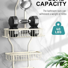 Shower Caddy Hanging - Never Rust Shower Hanging Organizer - Aluminum Over the ShowerHead Caddy with Soap Basket and 6 Hooks for Razor/Sponge (Milky White)