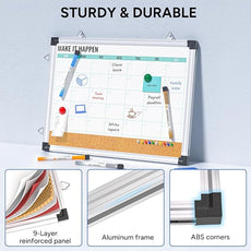 Monthly Calendar Whiteboard and Cork Board Combo for Wall, 17