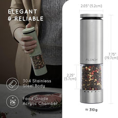 Electric Salt and Pepper Grinder Set Rechargeable, Automatic Salt and Pepper Grinder Set with Oversized Top Button, Stainless Steel Electric Salt and Pepper Shakers Set
