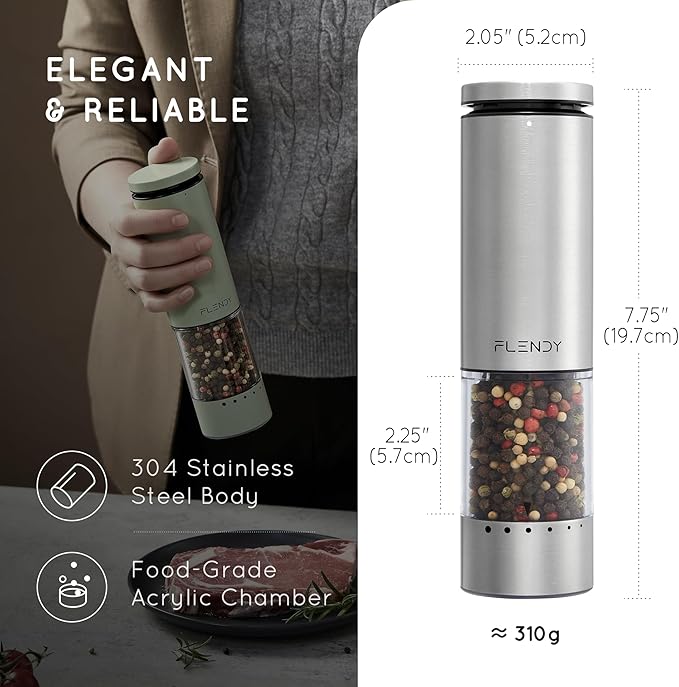 Electric Salt and Pepper Grinder Set Rechargeable, Automatic Salt and Pepper Grinder Set with Oversized Top Button, Stainless Steel Electric Salt and Pepper Shakers Set