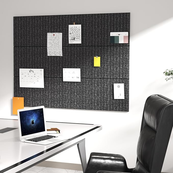 Cork Board Tiles for Wall with Push Pins, 36" x 24" Slat Bulletin Board Sets, Self-Adhesive Pin Board | Magrowill 6 Packs Felt Panels for Office Home Classroom Dorm Interior Wall Decor, Deep Gray