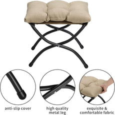 HollyHOME Lazy Chair with Foldable Ottoman, Accent Comfy Lounge Armchair and Folding Footrest Stool, Leisure Sofa Reading Chair and Footstool for Living Room, Bedroom, Dorm,Cotton-Linen Tan