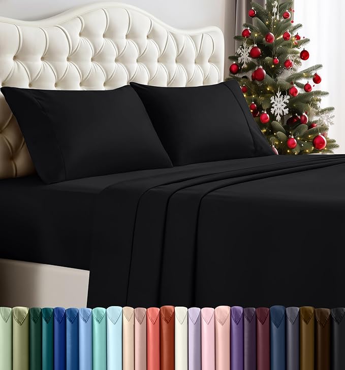 Utopia Bedding California King Sheet Set – 4 Piece Bed Sheets for Cal King Size Bed, Soft and Breathable Microfiber, Includes 1 Fitted Sheet, 1 Flat Sheet and 2 Pillowcases (Black)