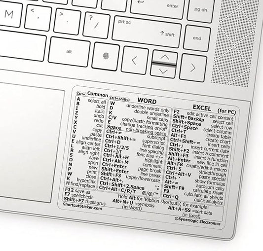 Synerlogic (5pcs) Word/Excel Windows Shortcut Sticker | Reference Guide Keyboard Shortcuts | Work from Home Essentials | Excel Shortcuts Cheat Sheet Laminated Vinyl (Clear/Small/5)