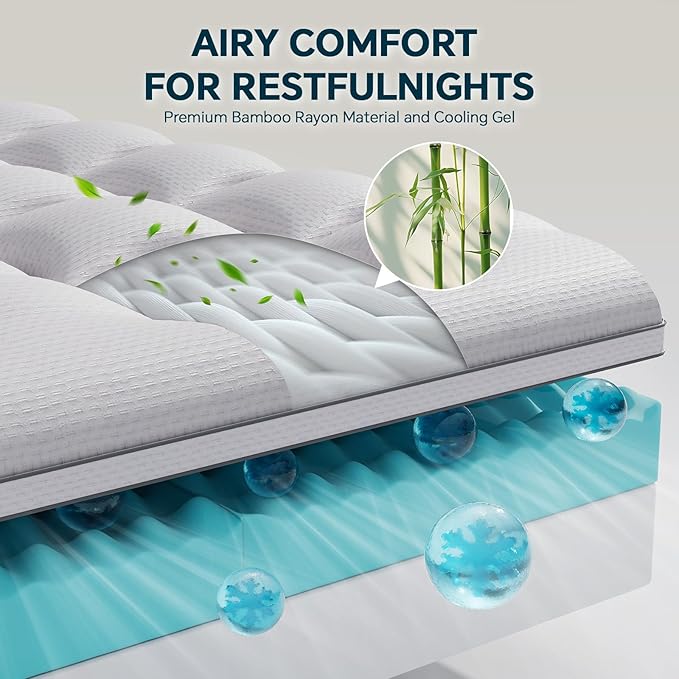 4 Inch Memory Foam Mattress Topper King Size - Dual Layer 3 Inch Cooling Gel Memory Pad and 1 Inch Pillow Top Mattress Cover for Back Pain - 78" x 80" x 4"