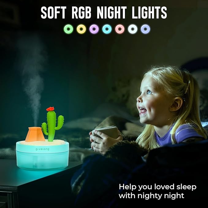 Cactus Mini Humidifier, Cute Desktop Humidifiers for Bedroom, 320ml Portable Small Cool Mist Humidification, USB Powered, Auto Shut-Off, Perfect for Home, Office & Indoor Plants
