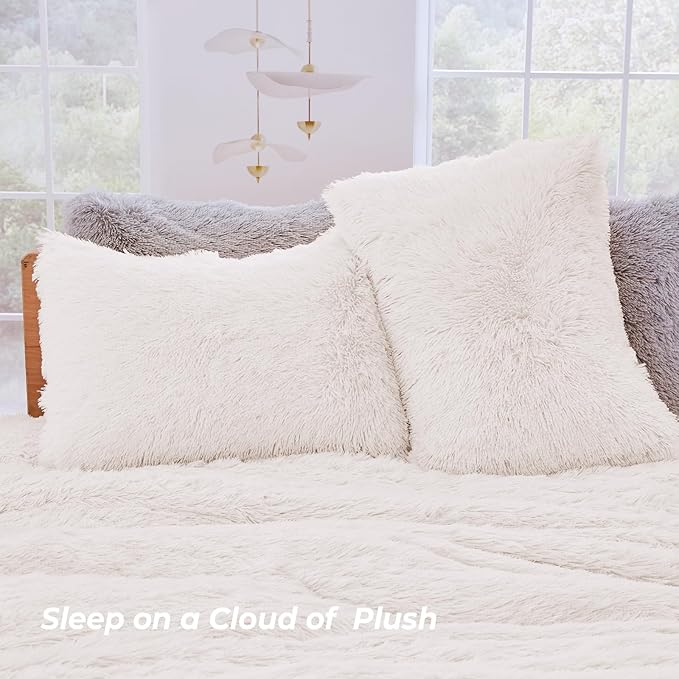 Sasttie 3-Piece Fluffy Duvet Cover Queen, Ultra Soft Faux Fur and Velvet Camel Comforter Cover, Luxury Fuzzy Bedding Sets for Winter Bed, Includes 1 Duvet Cover and 2 Pillowcases, No Comforter