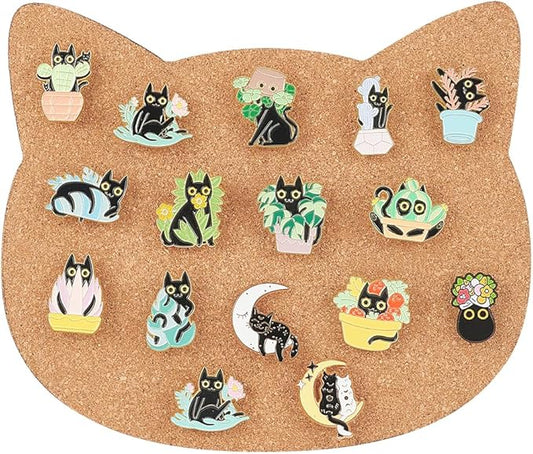 BENECREAT Pin Board Cat Cork Board, 0.4inch Thick Bulletin Display Board Wall Mounted Cork Board for Brooch Pin Storage, Office Home Festival Valentine's Decor, 7.8x6.7inch