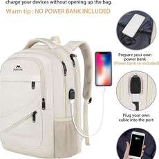 MATEIN Laptop Backpack Women Large Capacity, Travel Backpack TSA Approved with Luggage Strap & USB Port, Water Resistant Teacher College Bookbag Fits 17 Inch Computer, Stylish Beige Work Daypack