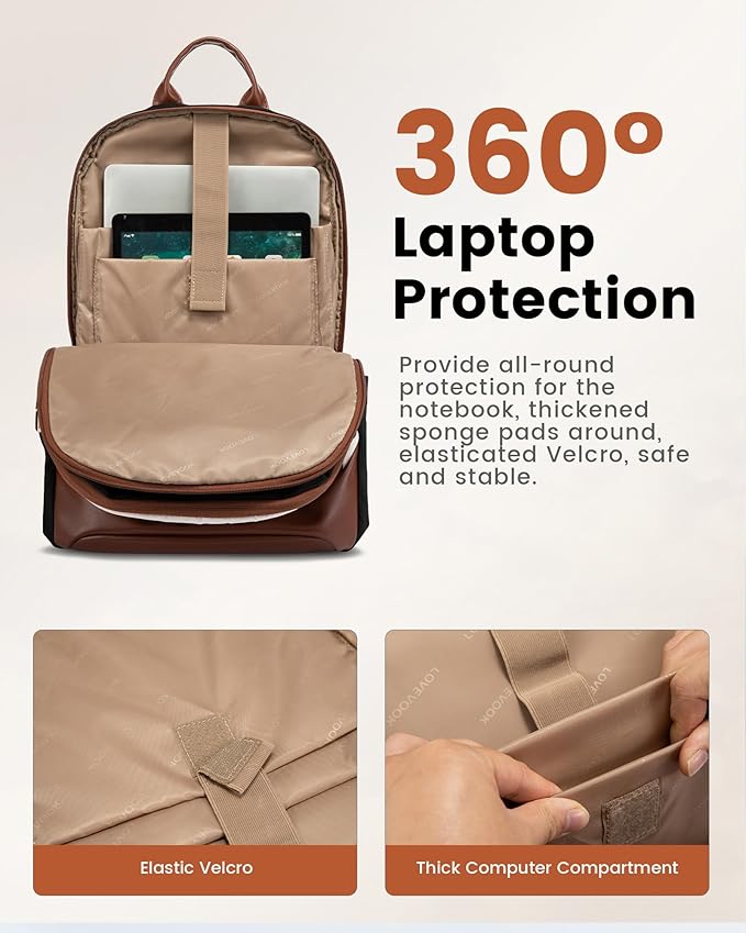 LOVEVOOK 17.3 Inch Laptop Backpack for Women - Work/Business Computer Backpack Purse, Large Capacity Casual Daypack, Travel Bag for Lawyer, Doctor, Teacher, Cream Chestnut Brown
