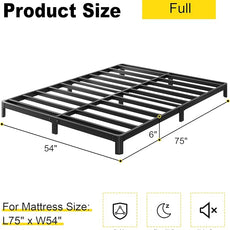 6 Inch Full Bed Frame Low Profile No Box Spring Needed, Heavy Duty Full Size Metal Platform Bed Frame with Rounded Corner Legs, Easy Assembly, Noise Free, Black