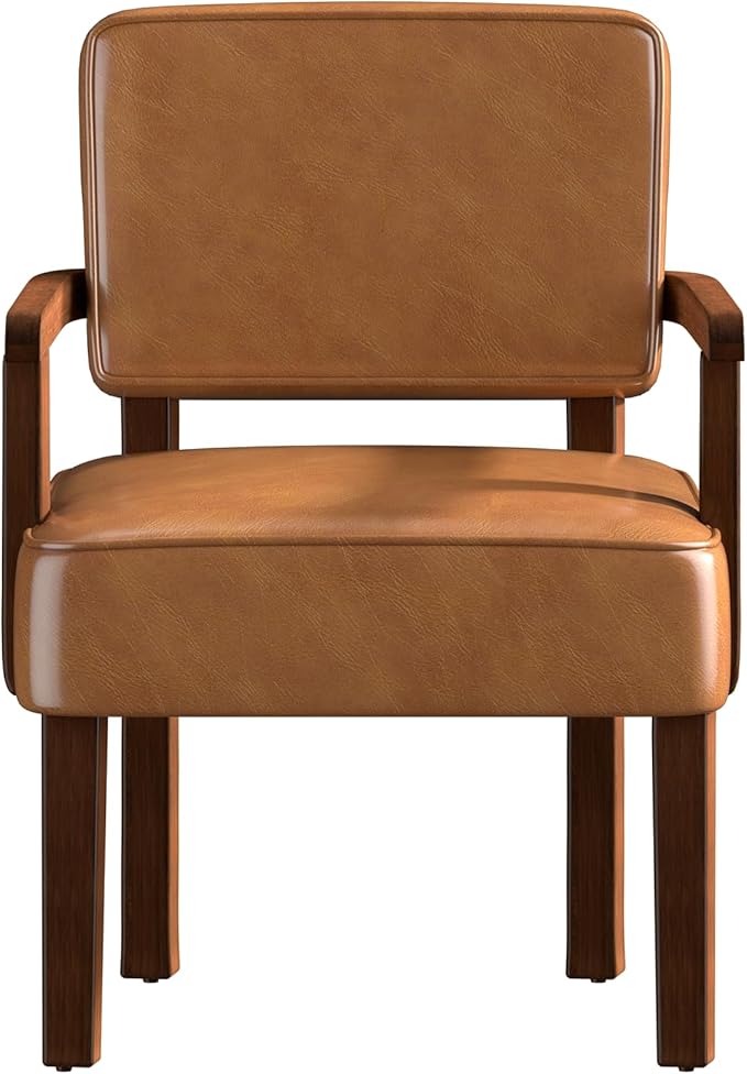 Accent Chair, PU Leather Living Room Chairs Oversized with Soft Seat and Armrests, Armchair for Bedroom, Dinning, Reading, Waiting Rooms (Leather Brown)